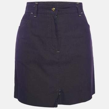 Pre Owned Louis Vuitton Blue Cotton and Silk Mini Skirt M