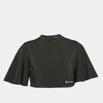 Pre Owned Louis Vuitton Black Jersey Cap Sleeves Crop Top L