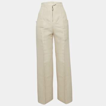 Pre Owned Louis Vuitton Cream Wool Blend Straight Leg Trousers S