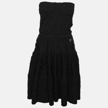 Pre Owned Louis Vuitton Black/Blue Silk Strapless Mini Dress S