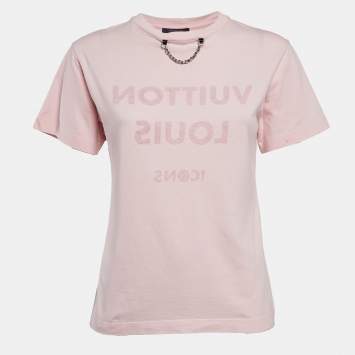 Pre Owned Louis Vuitton Pink Logo Inverted Print Cotton T-Shirt XS