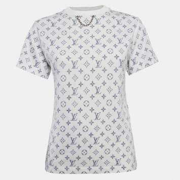 Pre Owned Louis Vuitton White Inverted Logo Print Cotton Crew Neck T-Shirt XS