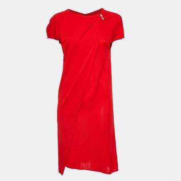 Louis Vuitton Red Crepe Brooch Detail Short Dress M