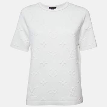 Pre Owned Louis Vuitton White Monogram Cotton Knit Crew Neck T-Shirt S