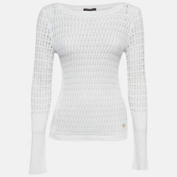 Louis Vuitton White Patterned Knit Full Sleeve Sweater Top M
