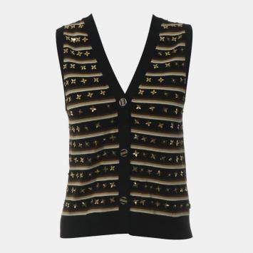 Pre Owned Louis Vuitton Knitted Stripe Quatrefoil Sequin Vest L