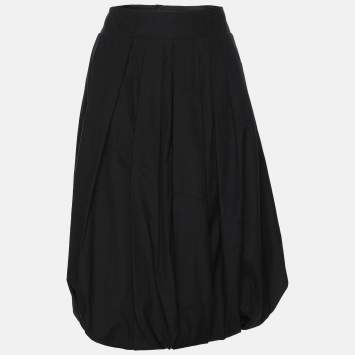 Pre Owned Louis Vuitton Dark Navy Cotton Pleated Midi Skirt L