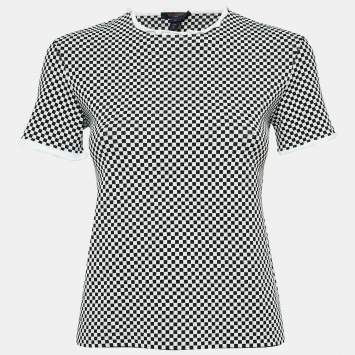Pre Owned Louis Vuitton Black/White Micro Checked Jersey Top M