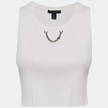 Pre Owned Louis Vuitton White Rib Knit Chain Detail Tank Top L