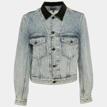 Pre Owned Louis Vuitton Blue Velvet Accent Denim Jacket S