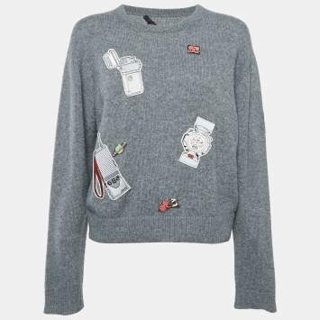 Pre Owned Louis Vuitton Grey Cashmere Patch Detail Sweater M