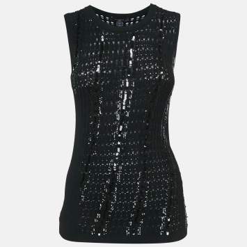 Pre Owned Louis Vuitton Black Sequin Embellished Knit Sleeveless Top M