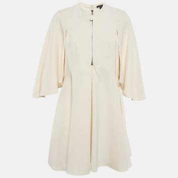 Pre Owned Louis Vuitton Cream Silk Flared Mini Dress M