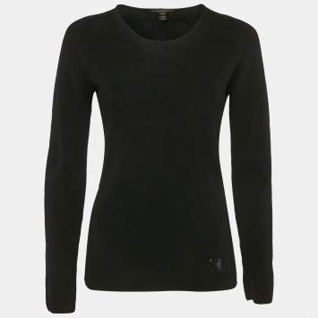 Pre Owned Louis Vuitton Black Rib Knit Crew Neck Sweater XL