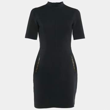 Pre Owned Louis Vuitton Black Jersey Logo Print Trimmed Mini Dress M