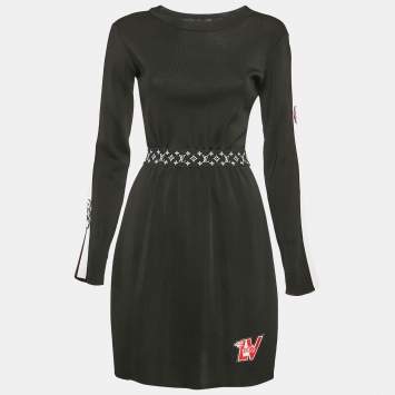 Louis Vuitton Black Logo Patch Stretch Knit Mini Dress XS