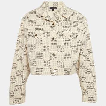 Pre Owned Louis Vuitton Cream Damier Azur Plaid Print Denim Jacket M