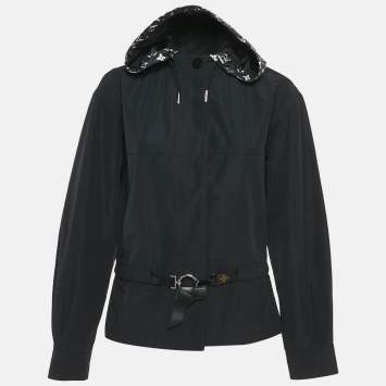 Louis Vuitton Black Nylon and Cotton Detachable Hoodie Button Front Jacket S