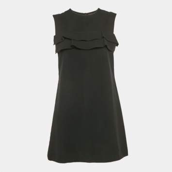 Louis Vuitton Black Silk Blend Ruffled Sleeveless Mini Dress M