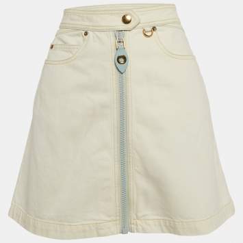 Pre Owned Louis Vuitton White Denim Mini Skirt S