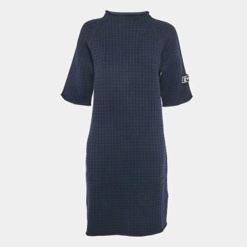 Pre Owned Louis Vuitton Navy Blue Waffle Knit Mini Dress XL