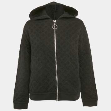 Pre Owned Louis Vuitton Black Embossed Monogram Cotton Knit Zip-Up Hoodie M