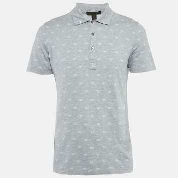 Pre Owned Louis Vuitton Grey Monogram Intarsia Jersey Polo T-Shirt M