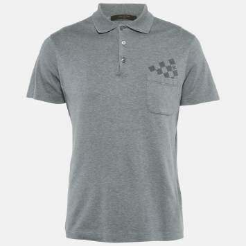 Pre Owned Louis Vuitton Grey Jersey Damier Pocket Polo T-Shirt M