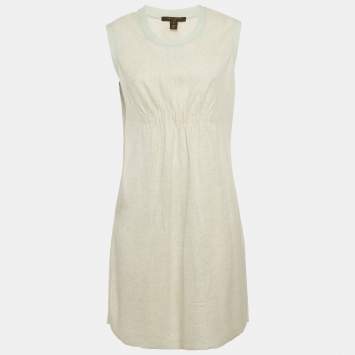 Louis Vuitton Grey Wool Blend Ruched Sleeveless Short Dress L