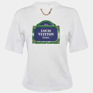 Pre Owned Louis Vuitton White Street Sign Print Cotton Crew Neck T-Shirt XS