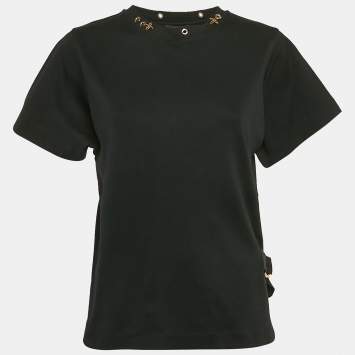 Pre Owned Louis Vuitton Black Cotton Studded Crew Neck T-Shirt S