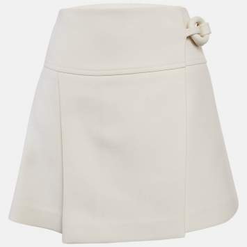 Louis Vuitton Off-White Wool Pleated Wrap Skirt S