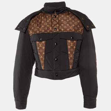 Louis Vuitton Black & Brown Monogram Hooded Puffer Jacket S