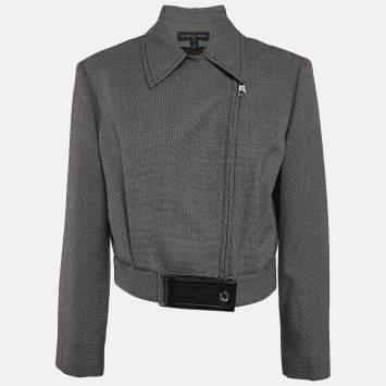 Pre Owned Louis Vuitton Black Patterned Wool Blend Waist Detail Zip-Up  Jacket M