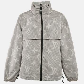 Pre Owned Louis Vuitton Grey Monogram Print Synthetic Hooded Zip-Up Parka Jacket M