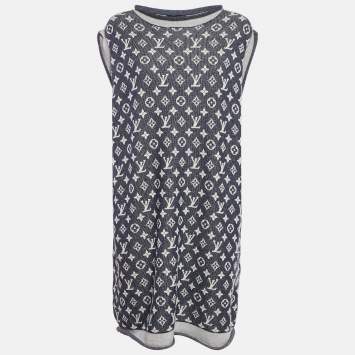 Louis Vuitton Blue Logo Jacquard Knit Sleeveless Short Dress XL