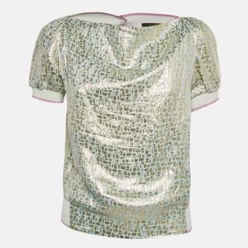Louis Vuitton Purple/Blue Brocade Silk Top S