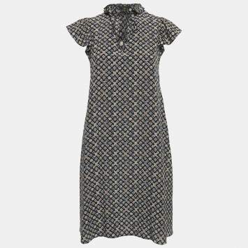 Louis Vuitton Black Monogram Print Chiffon Ruffled Mini Dress M