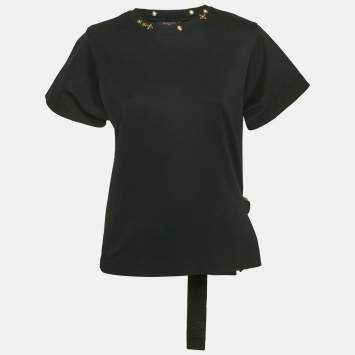 Pre Owned Louis Vuitton Black Jersey Logo Detail Neck T-Shirt S