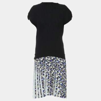 Louis Vuitton Black White & Blue Monogram Pleated Dress Size M