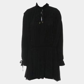 Louis Vuitton Black Silk Pleated Long Sleeve Dress FR Women 38