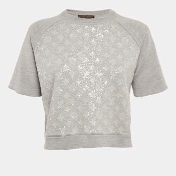 Louis Vuitton Grey Monogram Sequin Wool Blend T-Shirt S