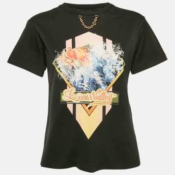 Pre Owned Louis Vuitton Black Printed Jersey Crew Neck T-Shirt XS