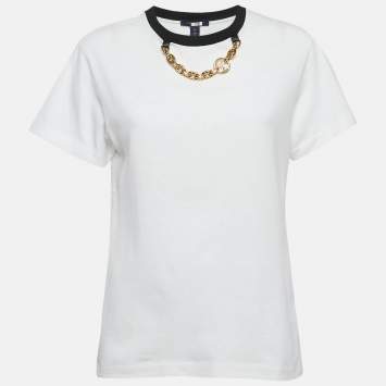Pre Owned Louis Vuitton White Jersey Chain Detail T-Shirt XS