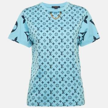 Pre Owned Louis Vuitton Blue Monogram Jersey Crew Neck T-Shirt S