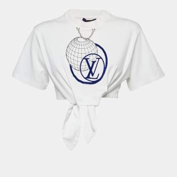Pre Owned Louis Vuitton White LV Print Jersey Tie-Up Crop Top S