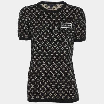 Louis Vuitton Black Monogram Jacquard Knit Crew Neck Half Sleeve T-Shirt S