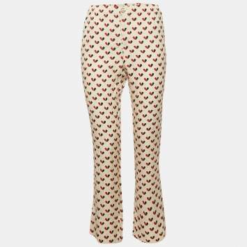 Louis Vuitton Cream Printed Satin Pants S