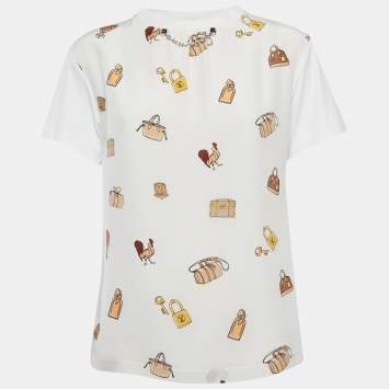 Louis Vuitton Cream All-over Print Silk and Cotton T-Shirt S