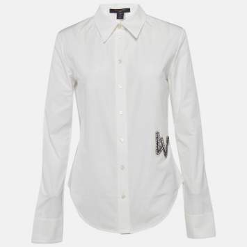 Louis Vuitton White Logo Embellished Cotton Button Front Shirt M